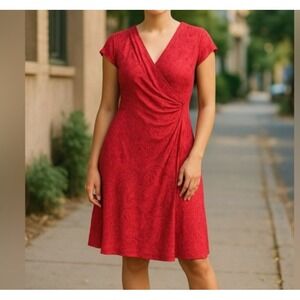 Athleta Nectar Medium Red Paisley Print Faux Wrap Cap Sleeve Knee Length Dress